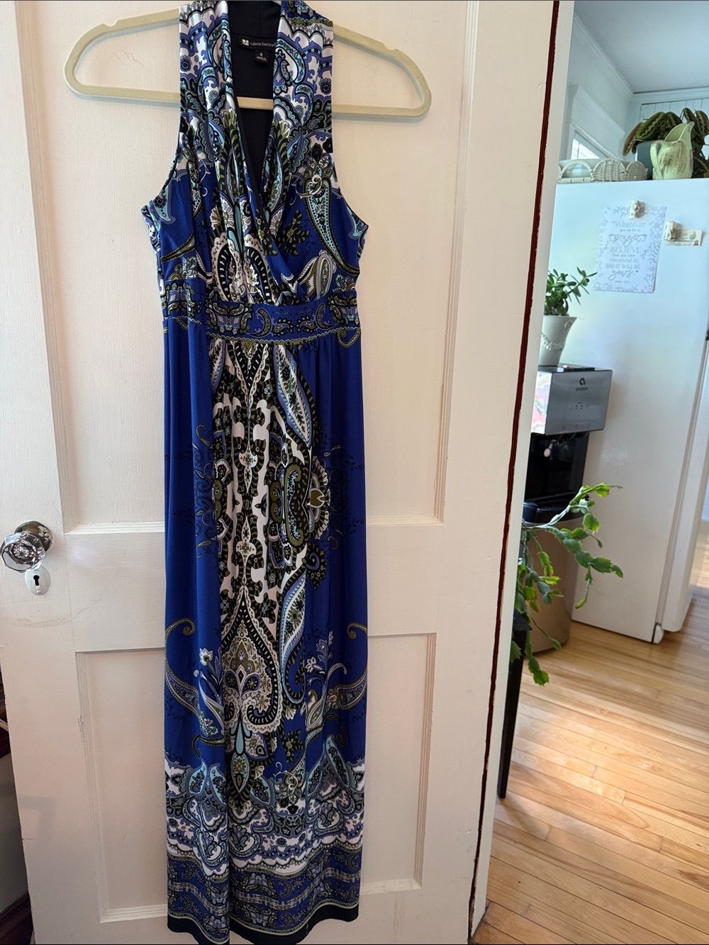 Valerie Bertinelli Royal Blue Paisley Halter Maxi Dress